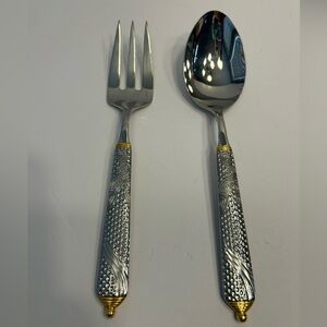 Yamazaki Laslo Byzantine Gold accent Serving Fork And Spoon Excellent Condition